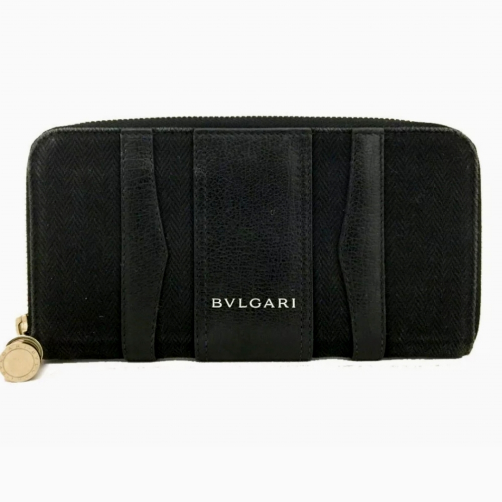 BVLGARI LEATHER CANVAS ZIPPY ZIP AROUND LONG WALLET/P0504.